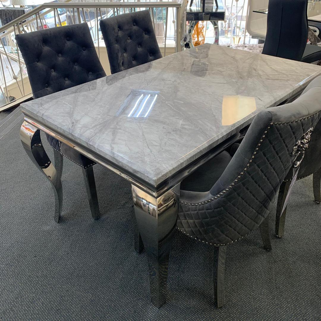 Louis 160cm Grey Marble Dining Table Only-Esme Furnishings