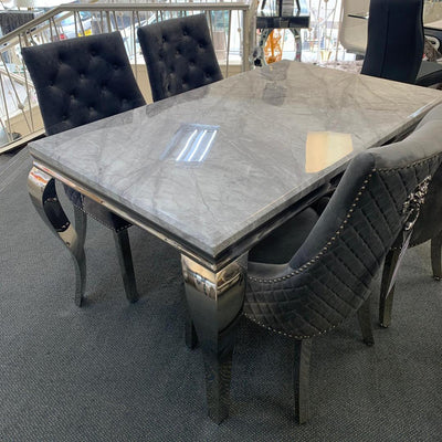 Louis 160cm Grey Marble Dining Table Only-Esme Furnishings