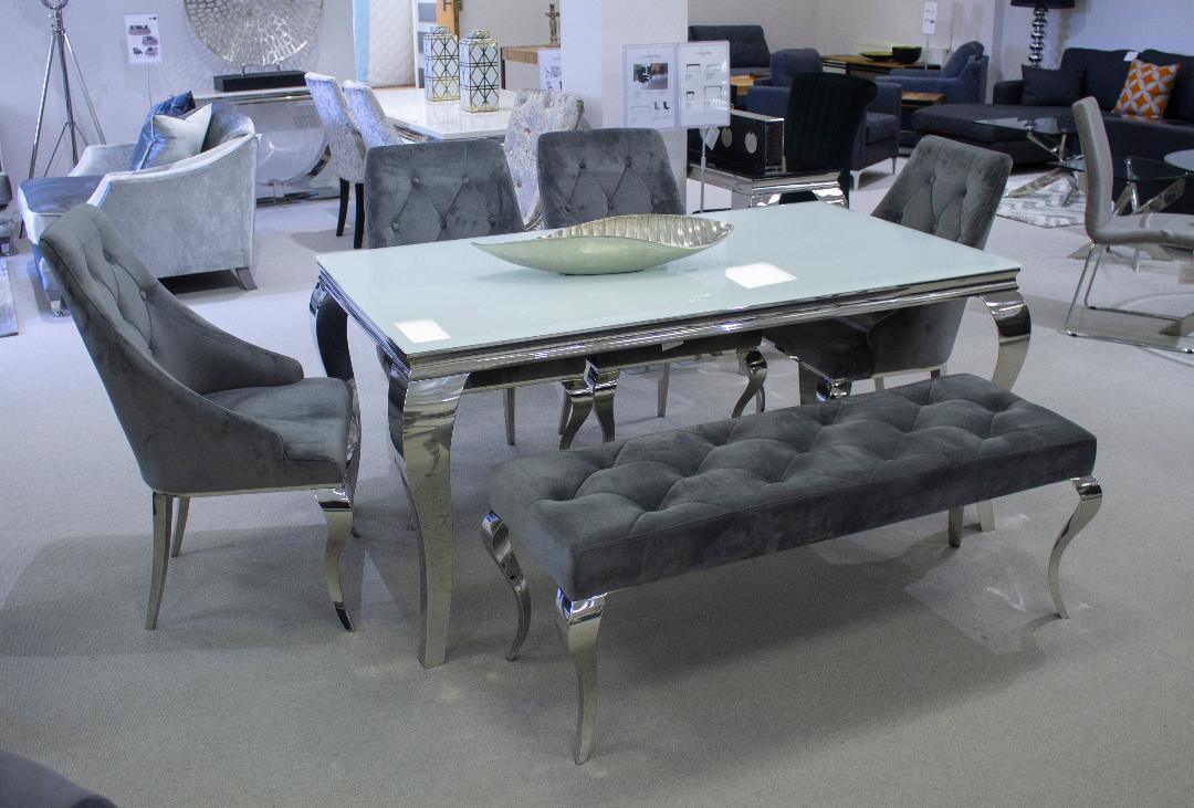 Louis Silver Velvet 130cm Bench Only-Esme Furnishings