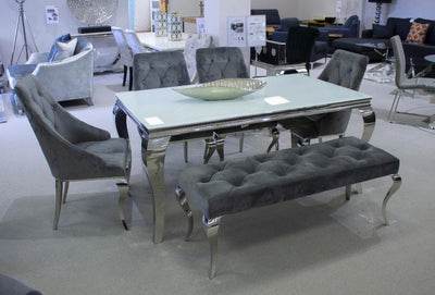 Louis Silver Velvet 130cm Bench Only-Esme Furnishings