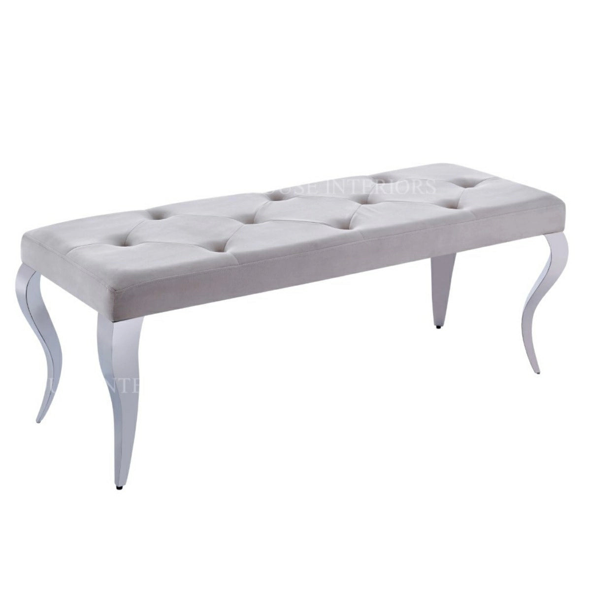 Louis Cream French 130cm Velvet Bench with Chromed Steel Legs-Esme Furnishings