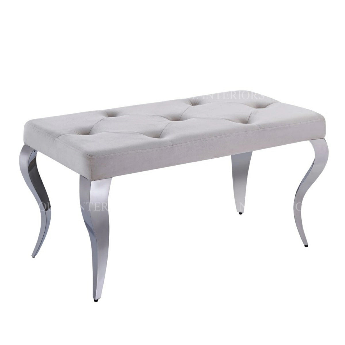 Louis Cream French 90cm Velvet Bench with Chromed Steel Legs-Esme Furnishings