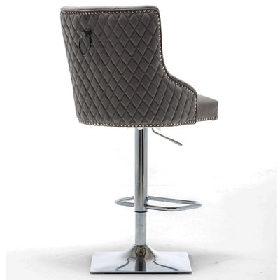 Portland, Dark Grey French Velvet, Ring Knocker Quilted Back Bar Stool-Esme Furnishings