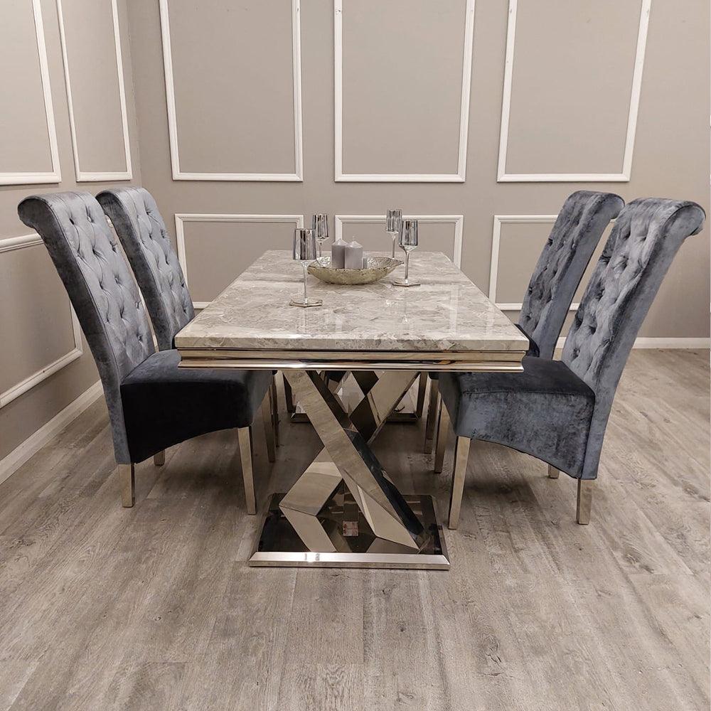 Xavia 180cm Marble Dining Table + Lucy Slim Lion Knocker Plush Velvet Dining Chairs - Special Promo Price-Esme Furnishings