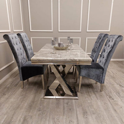 Xavia 180cm Marble Dining Table + Lucy Slim Lion Knocker Plush Velvet Dining Chairs - Special Promo Price-Esme Furnishings