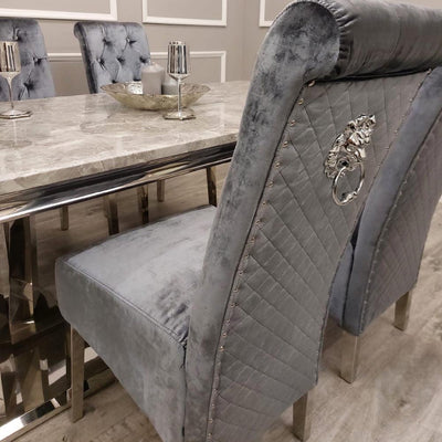 Xavia 180cm Marble Dining Table + Lucy Slim Lion Knocker Plush Velvet Dining Chairs - Special Promo Price-Esme Furnishings