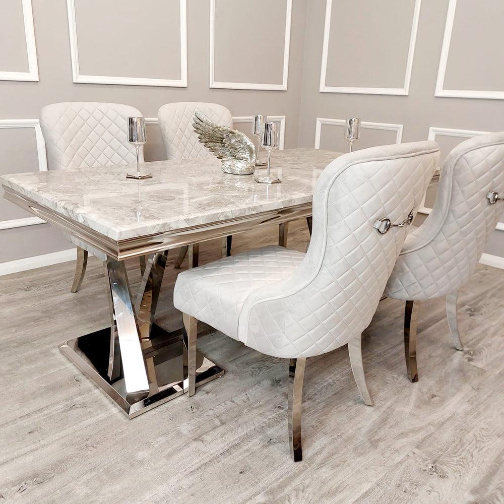 Xavia 180cm Marble Dining Table + Kate Quilted Plush Velvet Dining Chairs - Special Promo Price-Esme Furnishings
