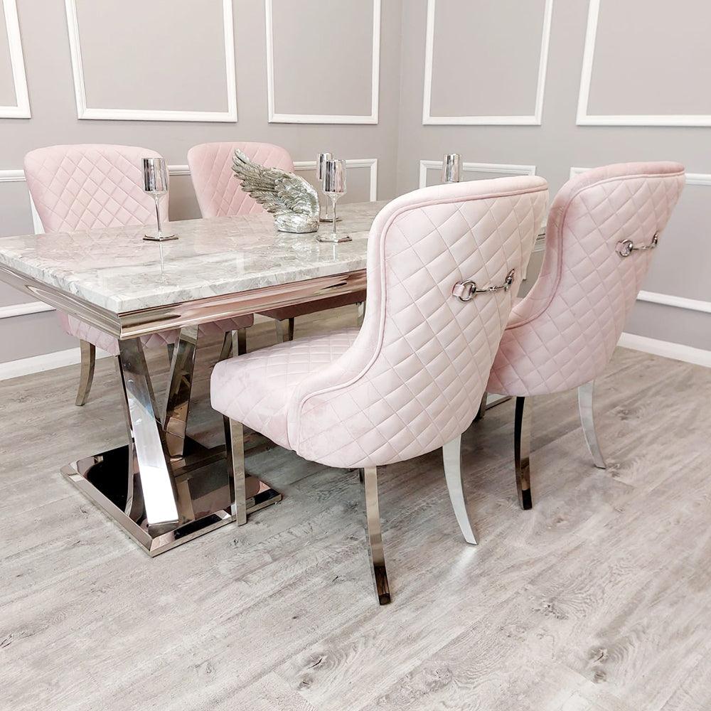 Xavia 180cm Marble Dining Table + Kate Quilted Plush Velvet Dining Chairs - Special Promo Price-Esme Furnishings