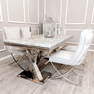 Xavia 180cm Marble Dining Table + Sandhurst Button Back Plush Velvet Dining Chairs - Special Promo Price-Esme Furnishings
