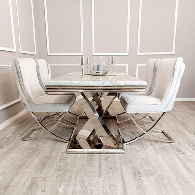 Xavia 180cm Marble Dining Table + Sandhurst Button Back Plush Velvet Dining Chairs - Special Promo Price-Esme Furnishings